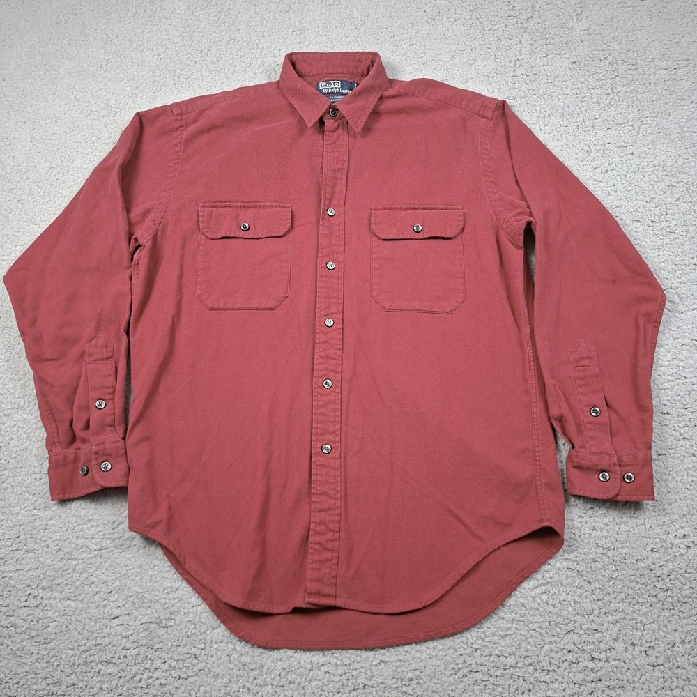 Polo Ralph Lauren Mens G.I. Shirt M Red Chamois Cotton Button Down Pockets